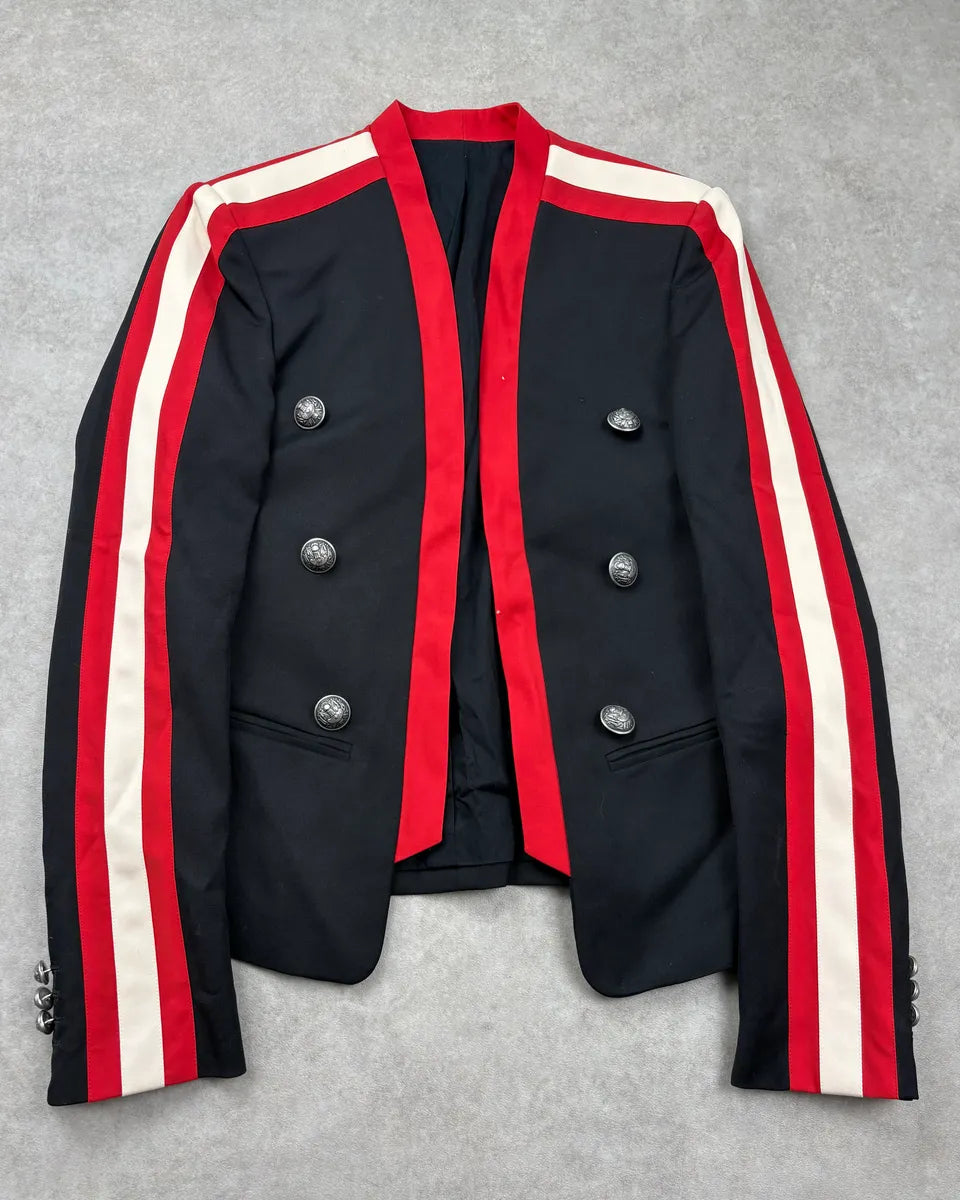 SS2015 Balmain Black Wool Striped Military Buttoned Blazer Jacket ueqUJbf 0