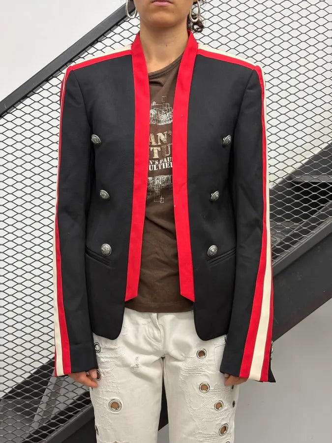 SS2015 Balmain Black Wool Striped Military Buttoned Blazer Jacket ueqUJbf 2