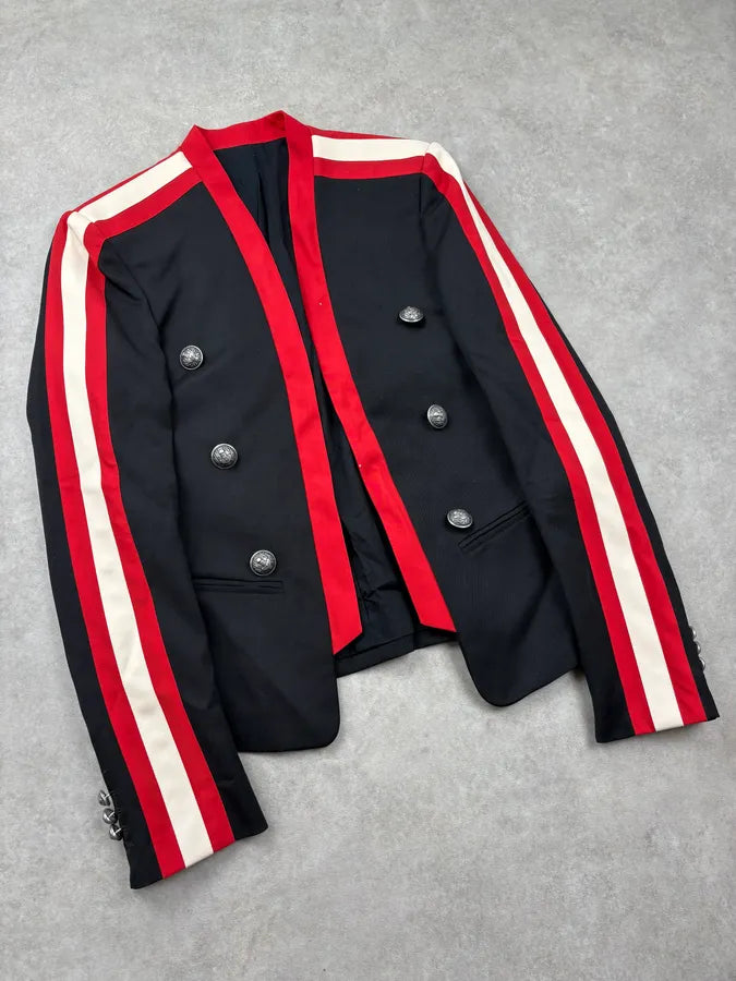 SS2015 Balmain Black Wool Striped Military Buttoned Blazer Jacket ueqUJbf 4