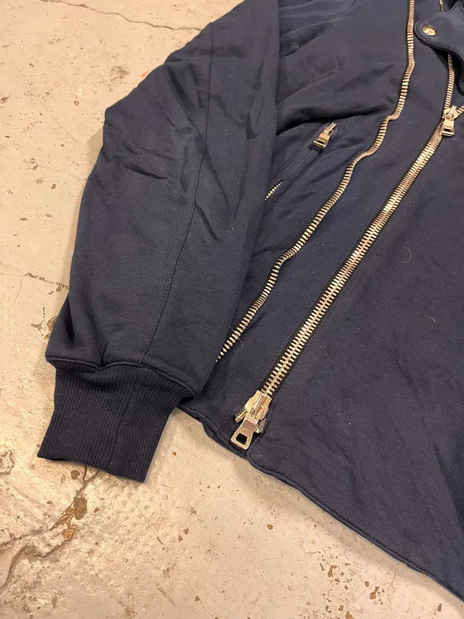 SS2015 Balmain Navy Blue Asymmetrical Biker Jacket mppzNUt 5