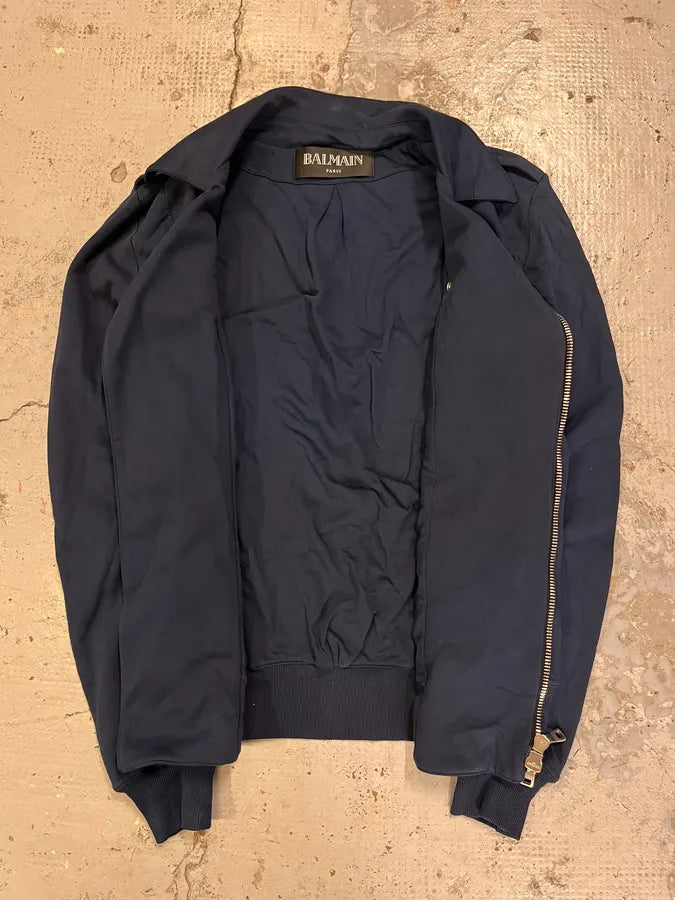 SS2015 Balmain Navy Blue Asymmetrical Biker Jacket mppzNUt 7