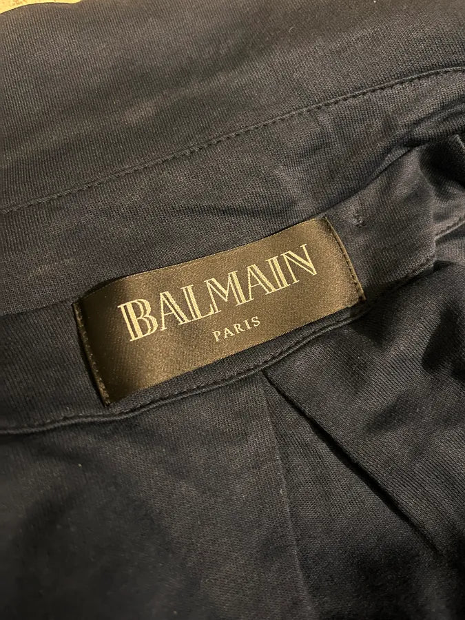 SS2015 Balmain Navy Blue Asymmetrical Biker Jacket mppzNUt 8