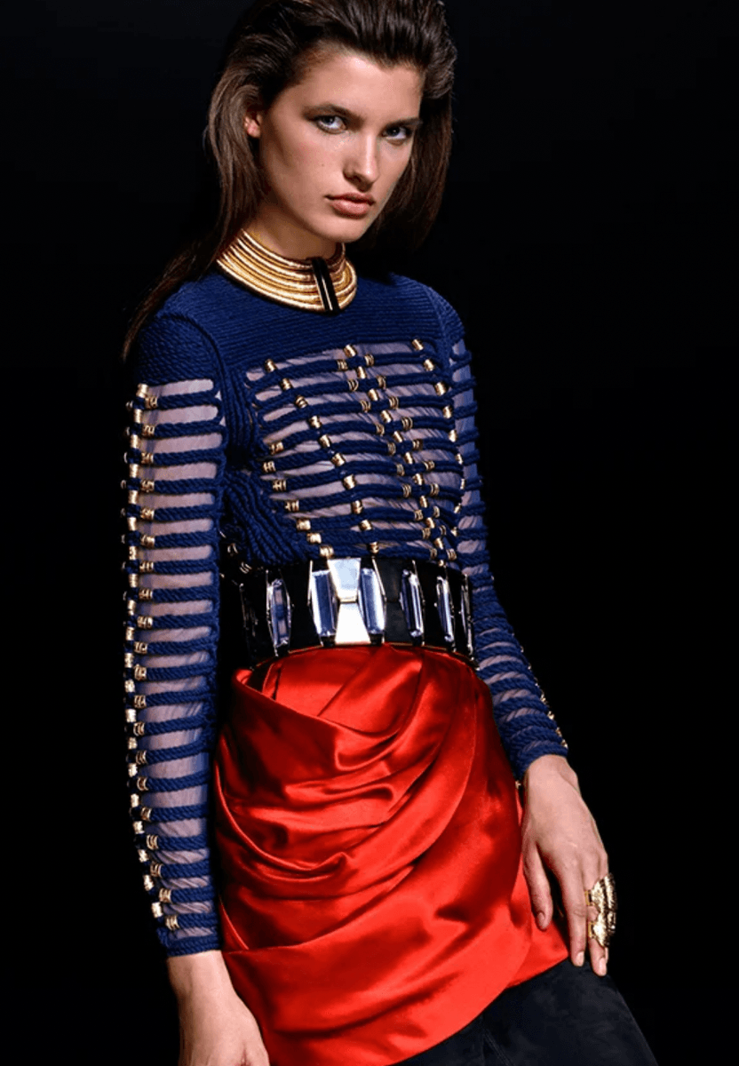 SS2015 Balmain x H&M Navy Gold-Beaded Blouse fSlWxAD 1