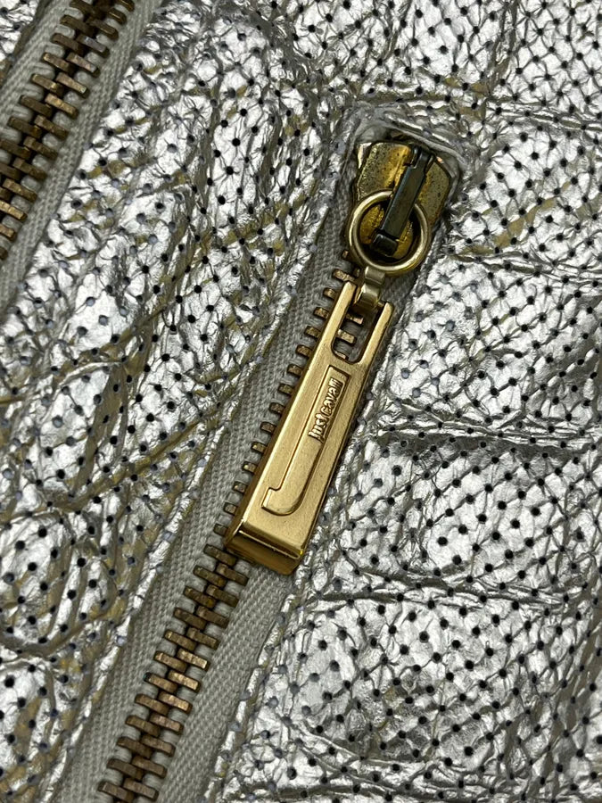 SS2015 Cavalli Golden Sequin Perforated Leather Jacket tiPPmnS 10