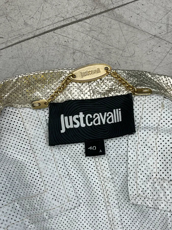 SS2015 Cavalli Golden Sequin Perforated Leather Jacket tiPPmnS 12