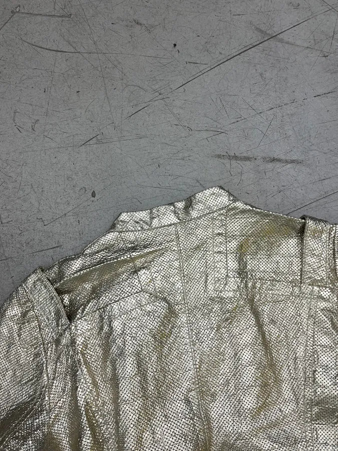 SS2015 Cavalli Golden Sequin Perforated Leather Jacket tiPPmnS 7