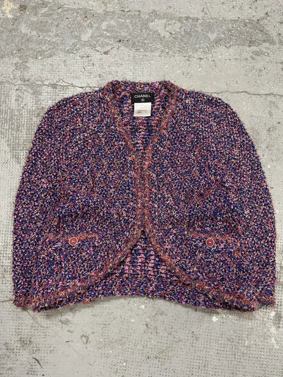 SS2015 Chanel Tweed Purple Cardigan (S/M) rXhbjRe 0