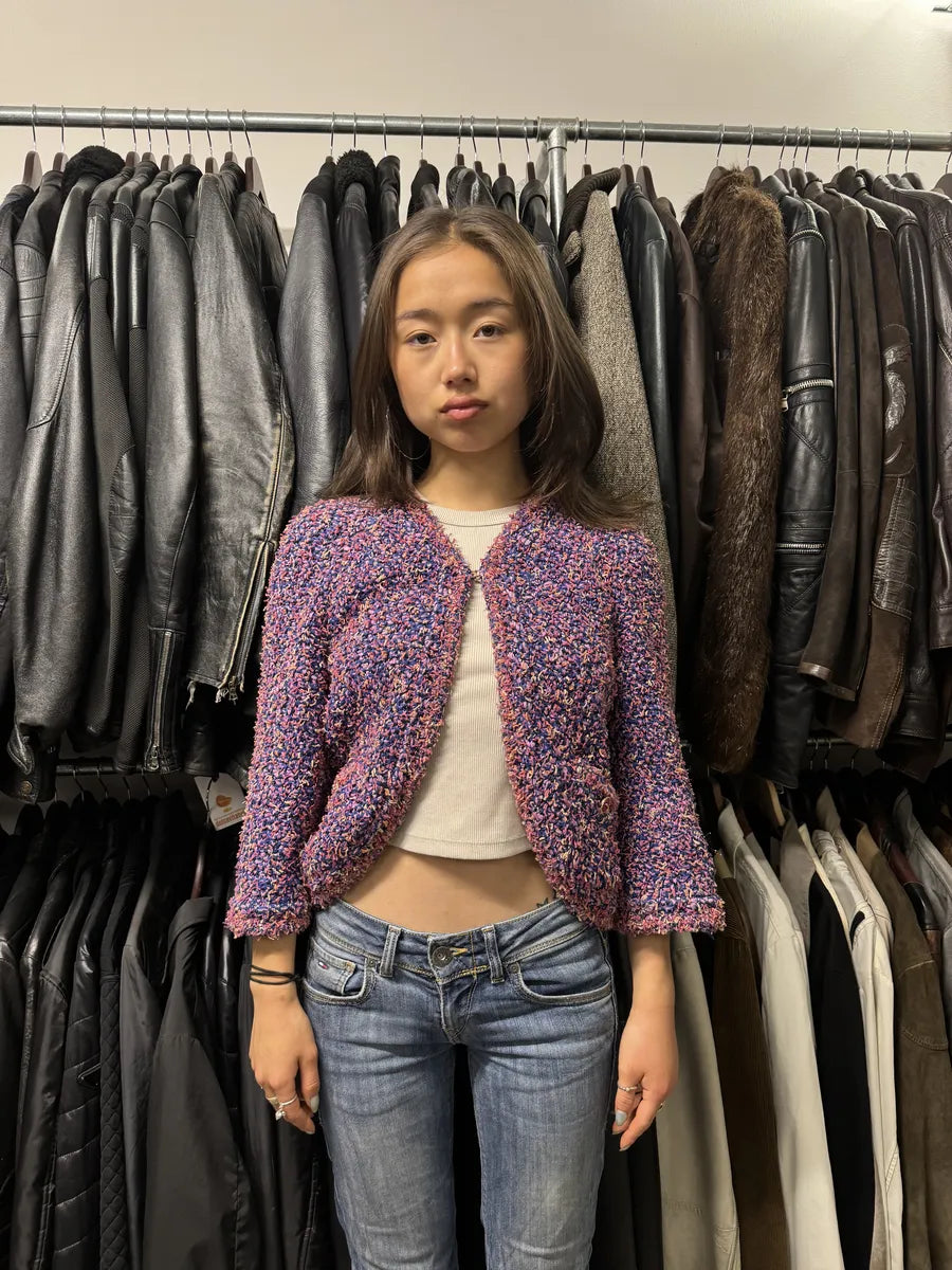 SS2015 Chanel Tweed Purple Cardigan (S/M) rXhbjRe 1