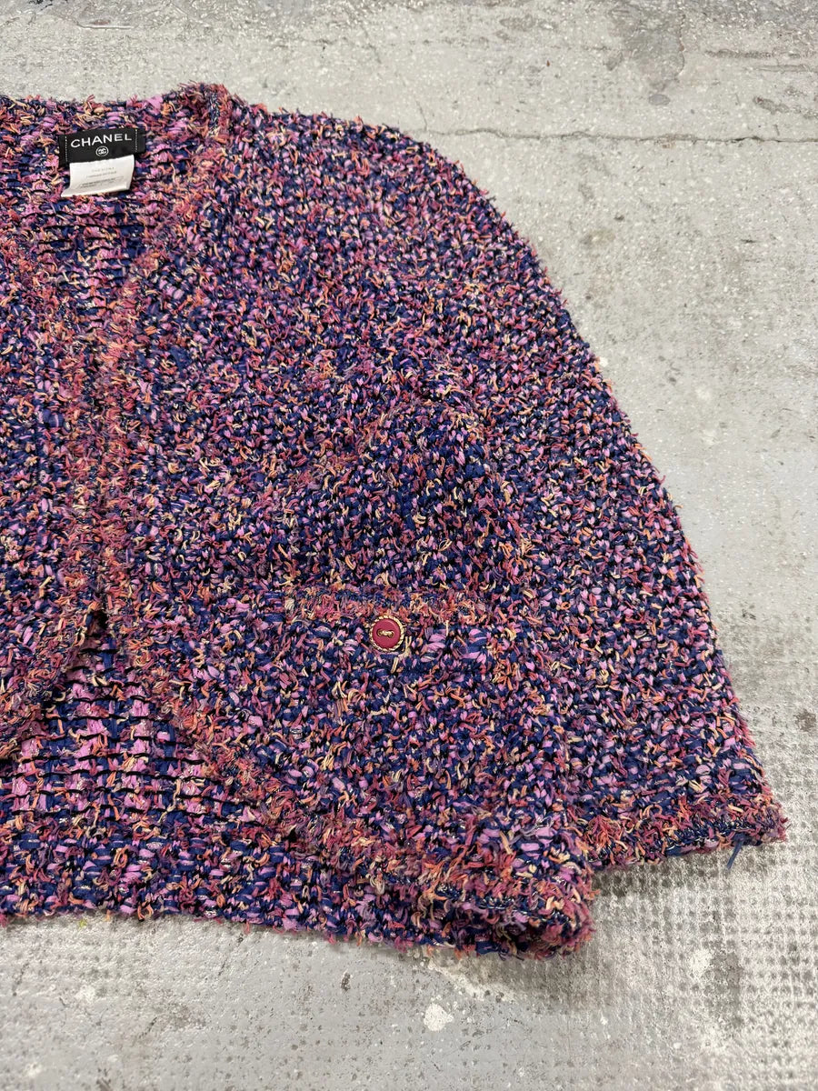 SS2015 Chanel Tweed Purple Cardigan (S/M) rXhbjRe 10