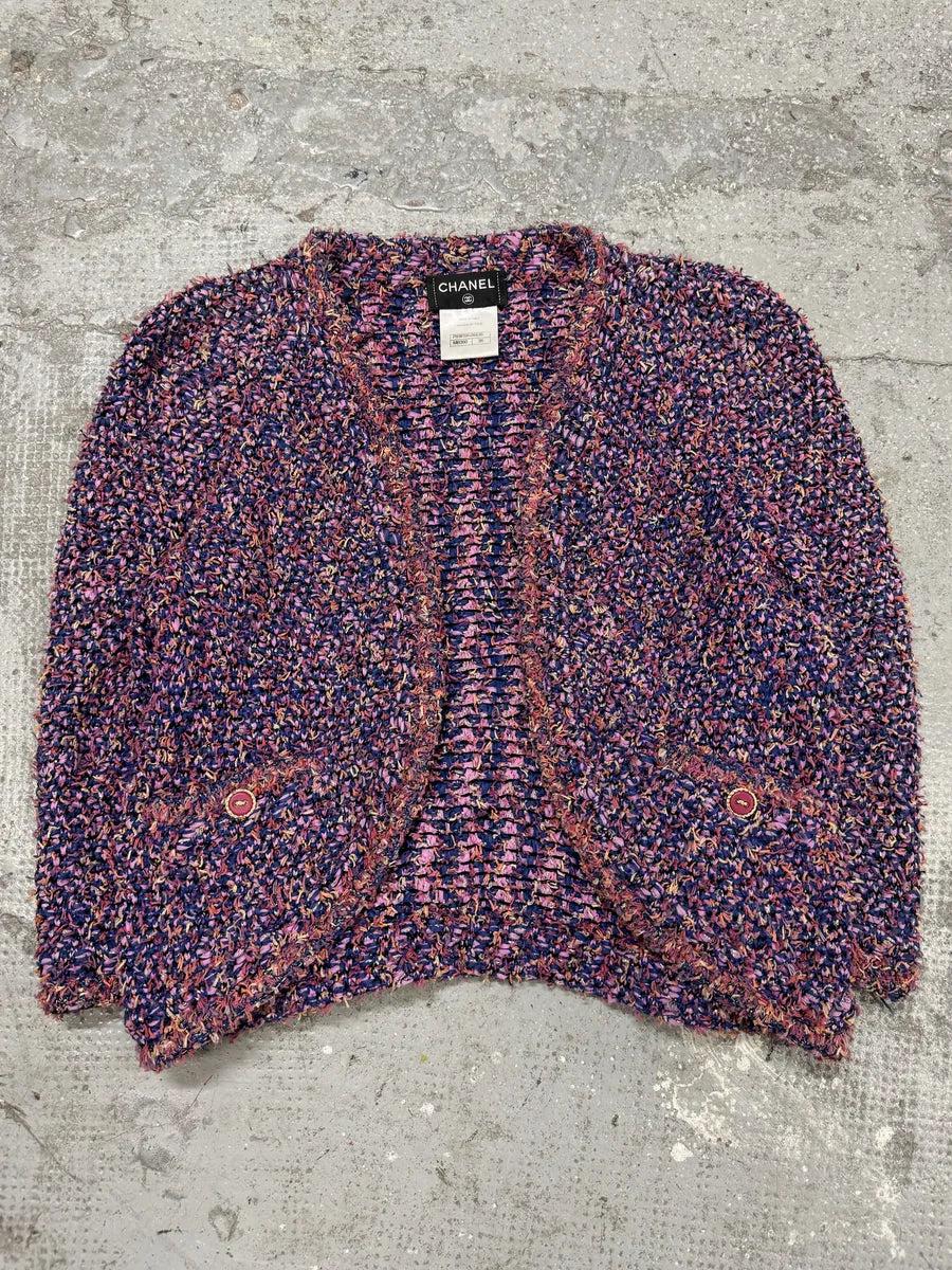 SS2015 Chanel Tweed Purple Cardigan (S/M) rXhbjRe 3