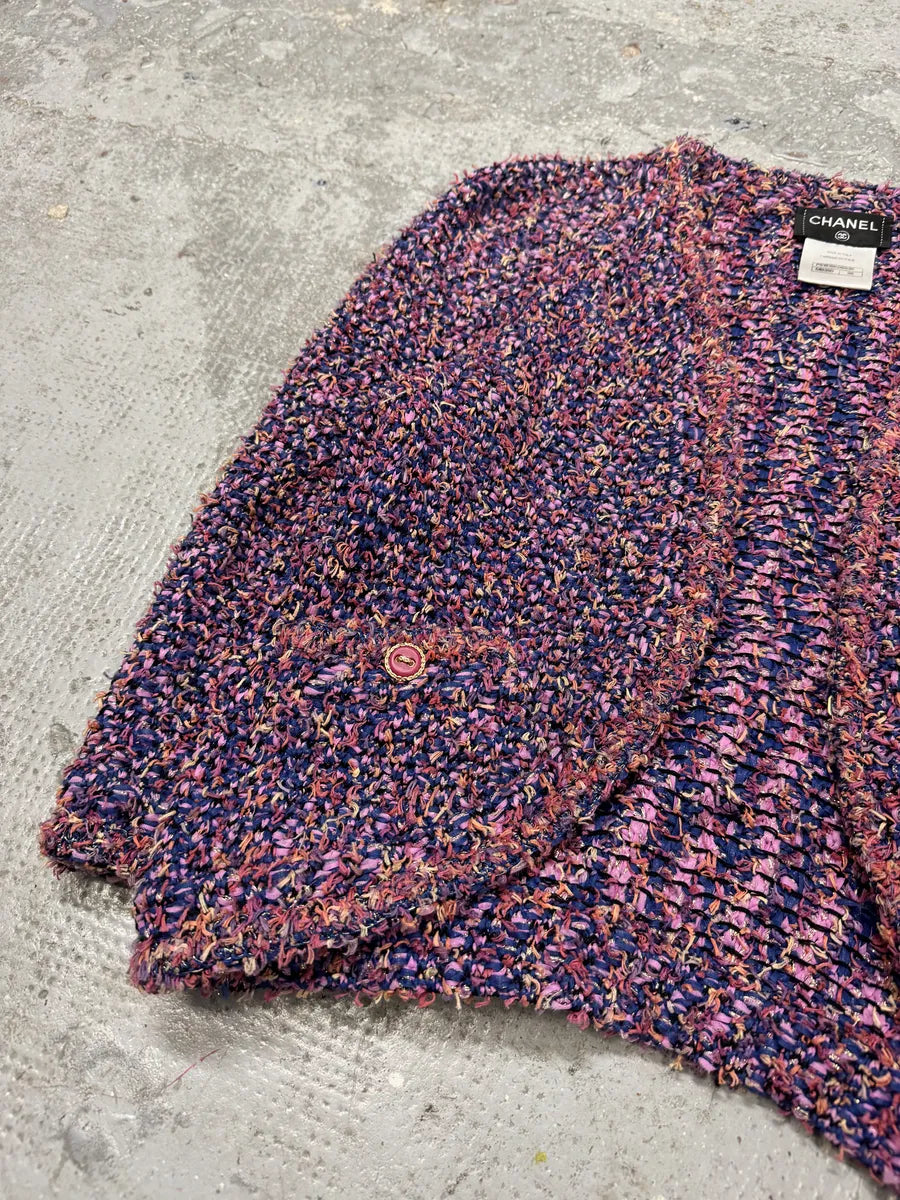 SS2015 Chanel Tweed Purple Cardigan (S/M) rXhbjRe 8