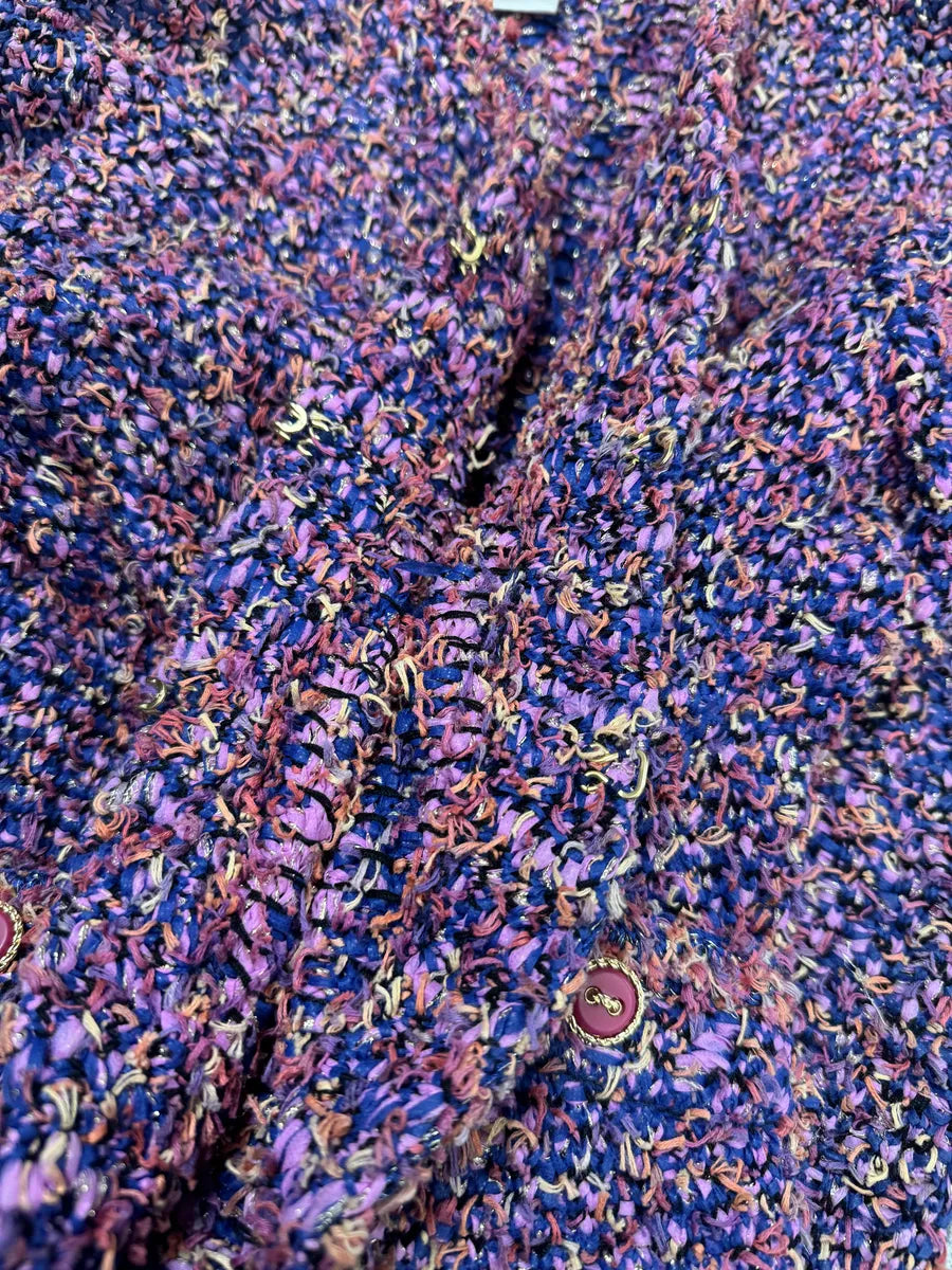SS2015 Chanel Tweed Purple Cardigan (S/M) rXhbjRe 9