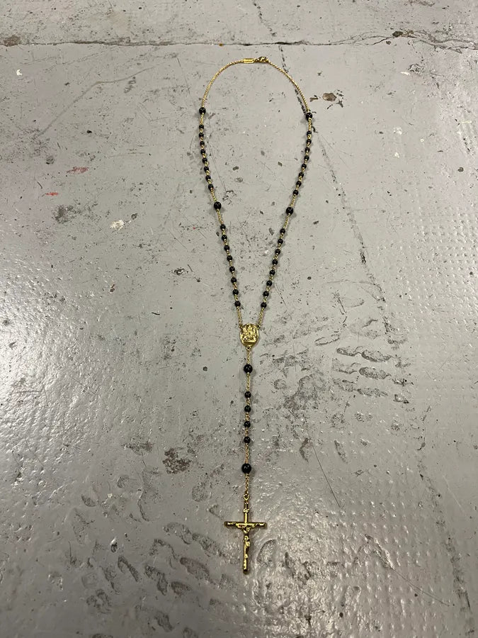 SS2015 Dolce & Gabbana Black Pearls Golden Rosary Cross Necklace XbUgCia 0
