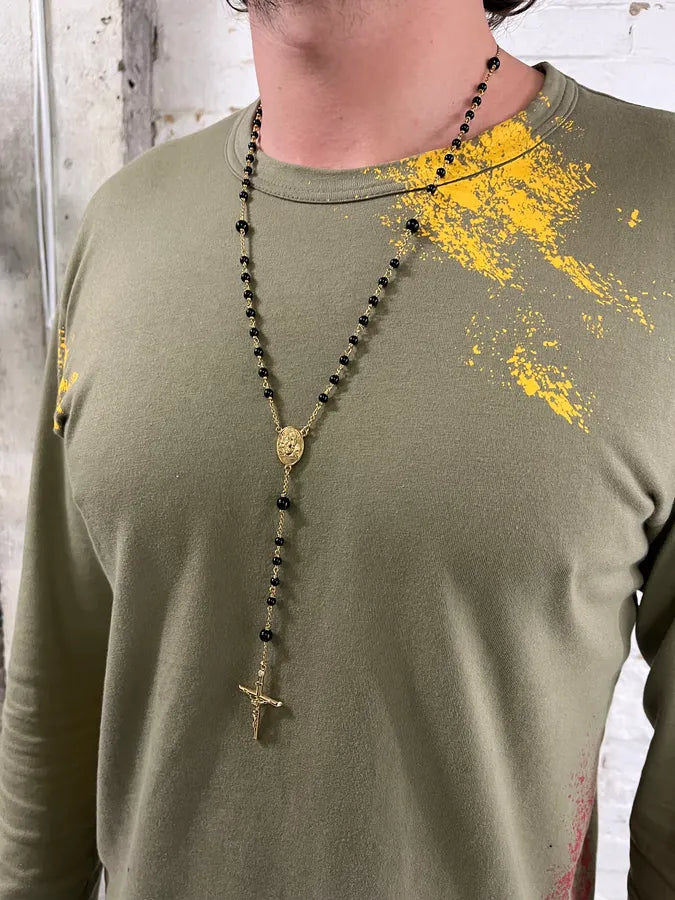 SS2015 Dolce & Gabbana Black Pearls Golden Rosary Cross Necklace XbUgCia 1