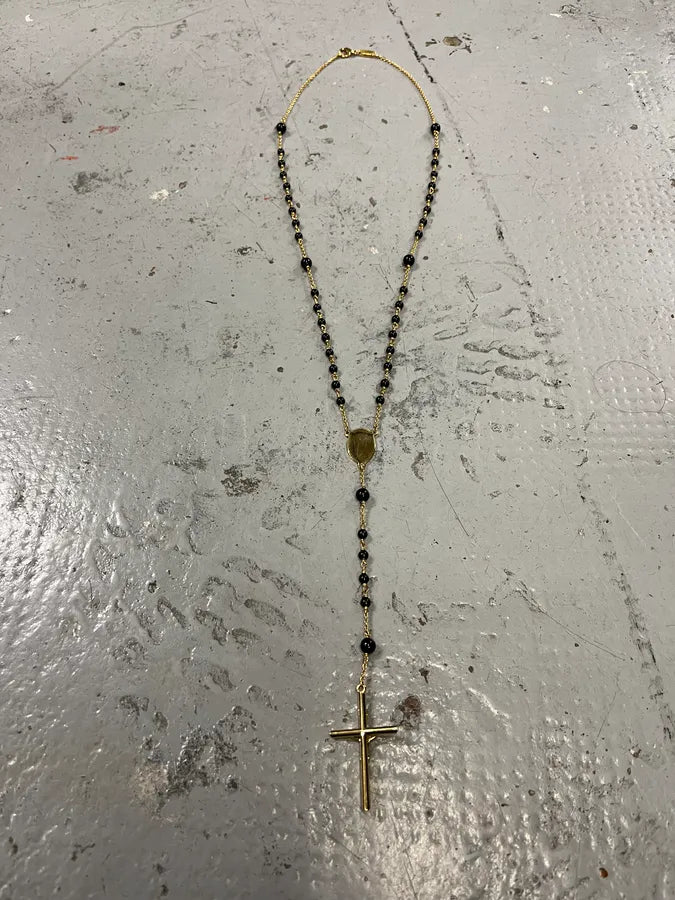 SS2015 Dolce & Gabbana Black Pearls Golden Rosary Cross Necklace XbUgCia 5