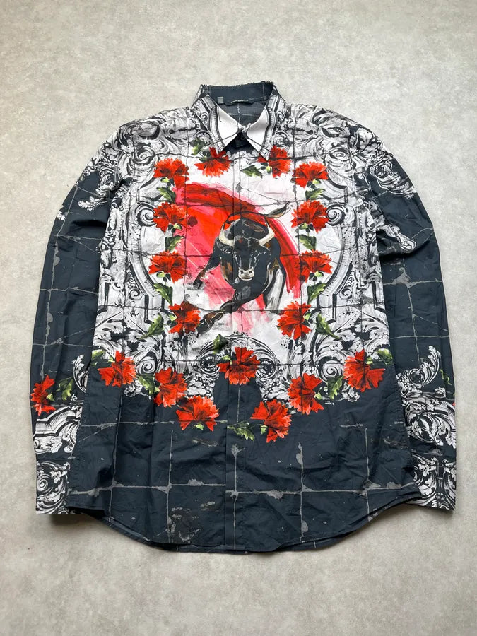 SS2015 Dolce & Gabbana Bull Floral Red & Grey Shirt ZaQGVxG 0