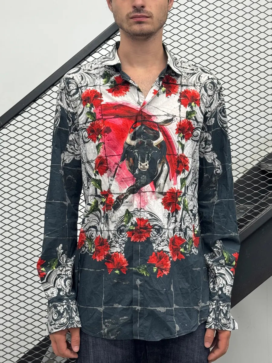 SS2015 Dolce & Gabbana Bull Floral Red & Grey Shirt ZaQGVxG 2