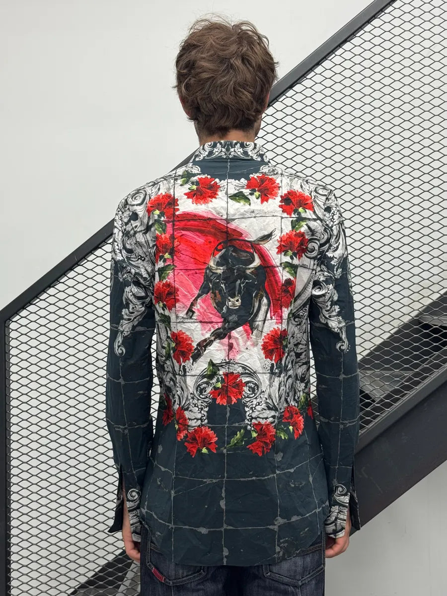 SS2015 Dolce & Gabbana Bull Floral Red & Grey Shirt ZaQGVxG 3