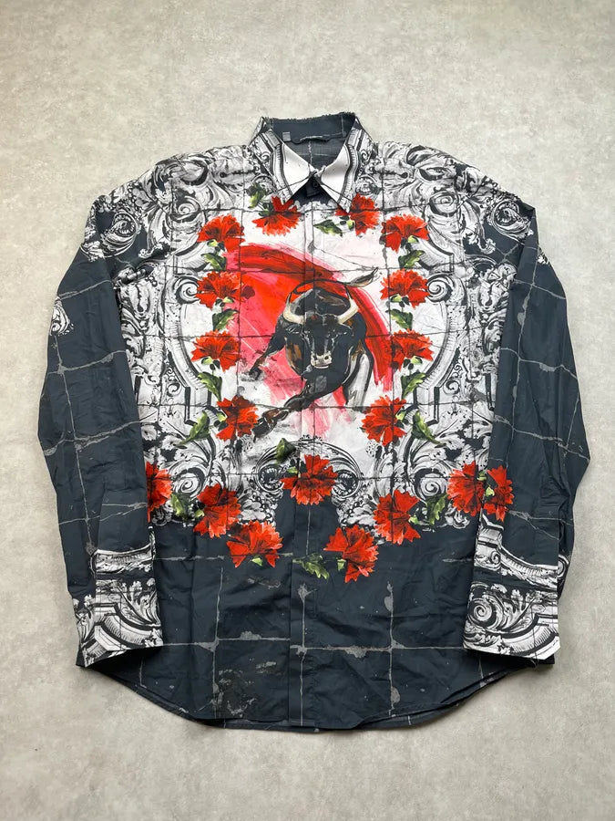 SS2015 Dolce & Gabbana Bull Floral Red & Grey Shirt ZaQGVxG 4