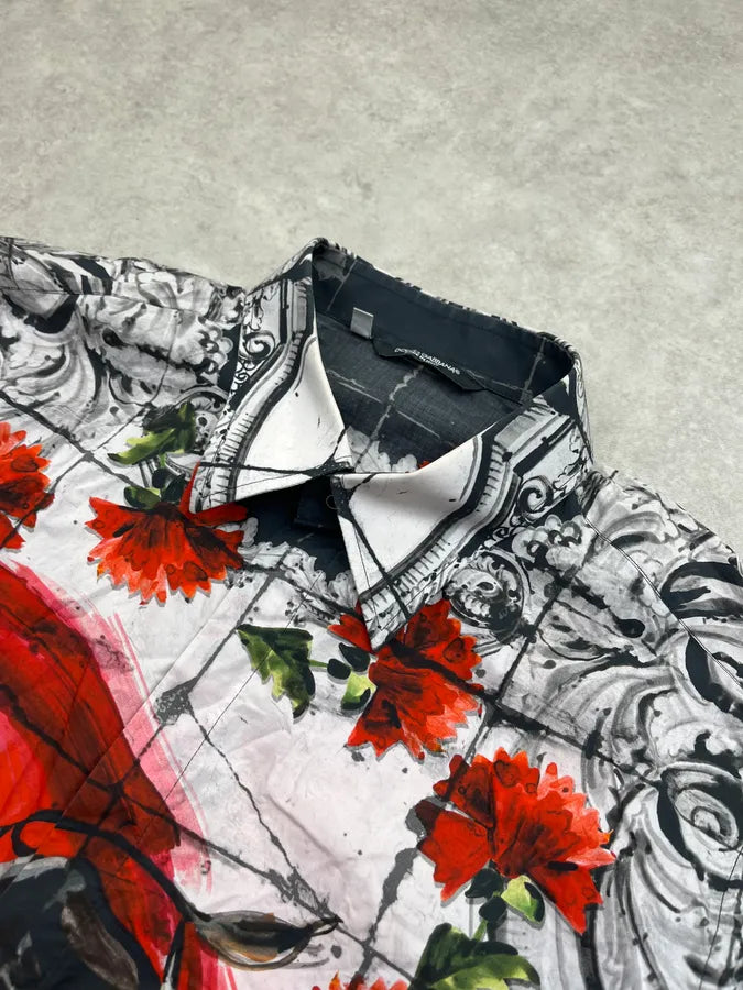 SS2015 Dolce & Gabbana Bull Floral Red & Grey Shirt ZaQGVxG 6