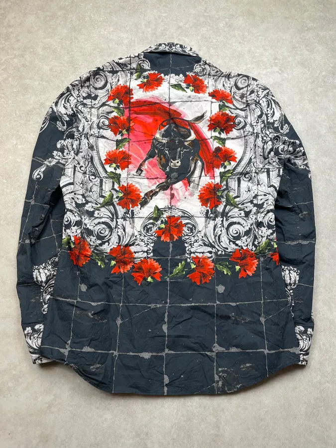 SS2015 Dolce & Gabbana Bull Floral Red & Grey Shirt ZaQGVxG 7