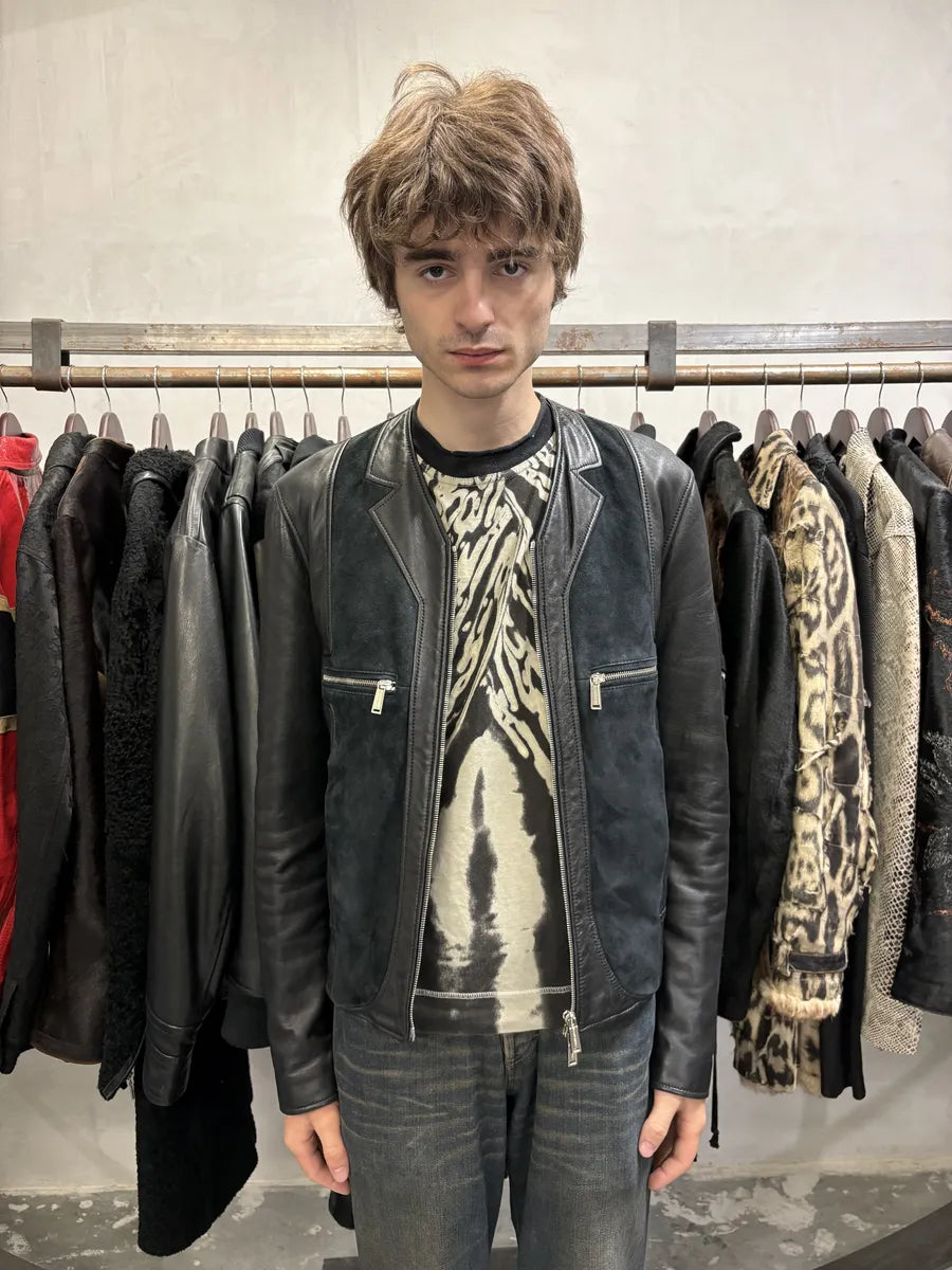 SS2015 DSquared2 Black Leather Hybrid Suede Leather Jacket (M) BMuHqsW 1