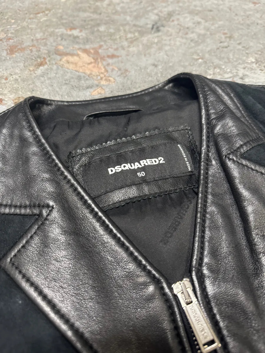 SS2015 DSquared2 Black Leather Hybrid Suede Leather Jacket (M) BMuHqsW 10
