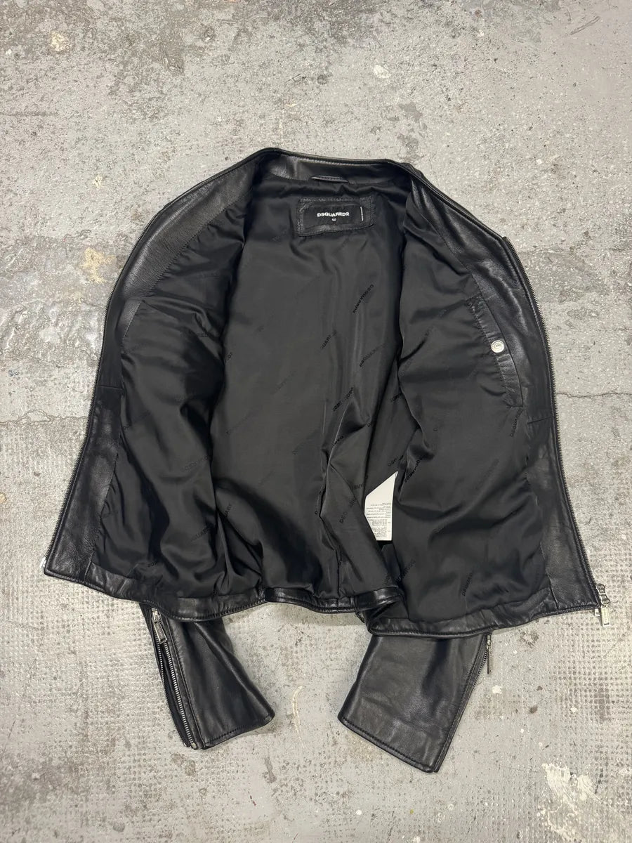 SS2015 DSquared2 Black Leather Hybrid Suede Leather Jacket (M) BMuHqsW 6