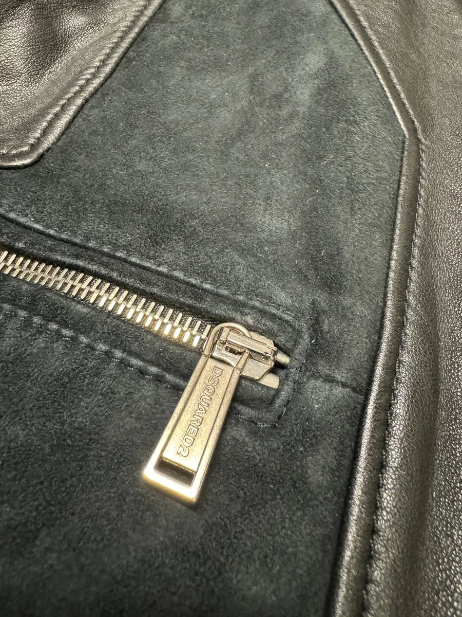 SS2015 DSquared2 Black Leather Hybrid Suede Leather Jacket (M) BMuHqsW 8