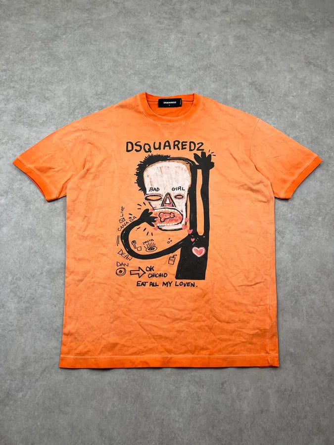 SS2015 Dsquared2 Crazy Face Bad Girl Orange T-Shirt RruMHEX 0