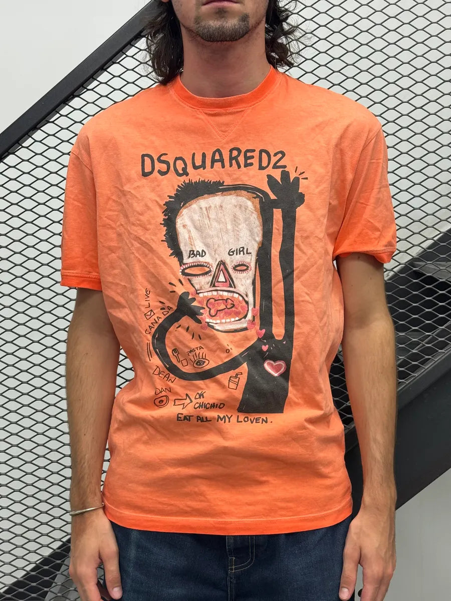 SS2015 Dsquared2 Crazy Face Bad Girl Orange T-Shirt RruMHEX 1