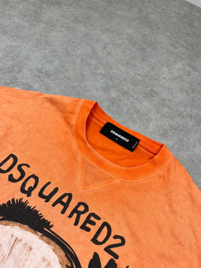 SS2015 Dsquared2 Crazy Face Bad Girl Orange T-Shirt RruMHEX 3