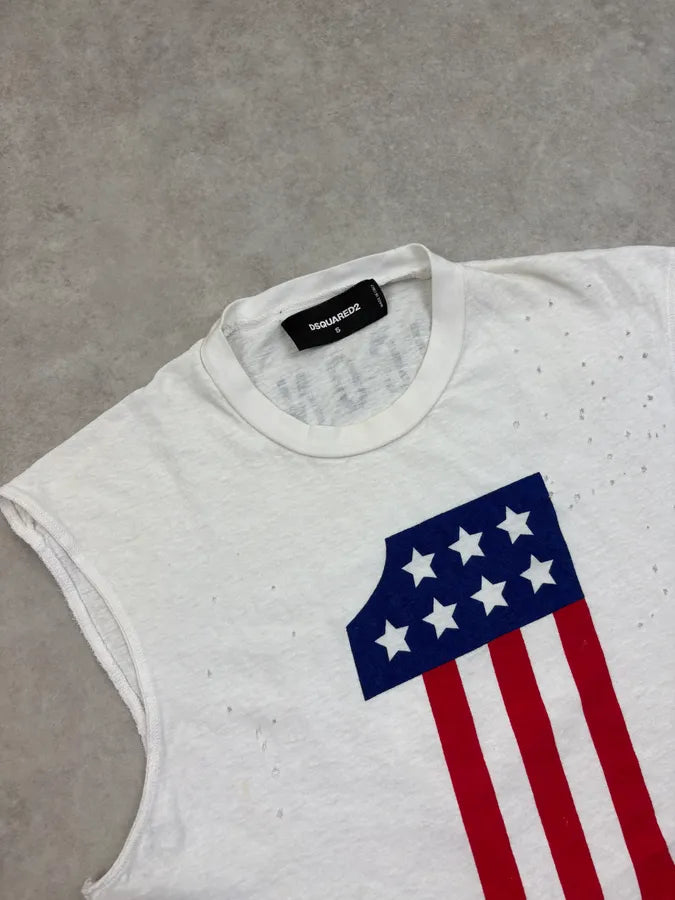 AW2015 Dsquared2 White 1 USA Flag Icon Distressed Tank Top suGeuxG 5