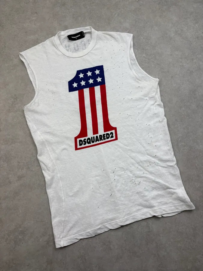 AW2015 Dsquared2 White 1 USA Flag Icon Distressed Tank Top suGeuxG 4