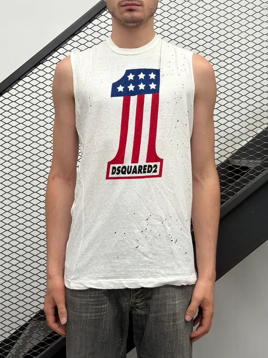 AW2015 Dsquared2 White 1 USA Flag Icon Distressed Tank Top suGeuxG 2