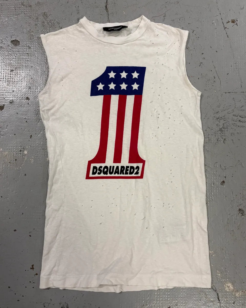 AW2015 Dsquared2 White Icon American Flag Tank Top GrYmugF 0