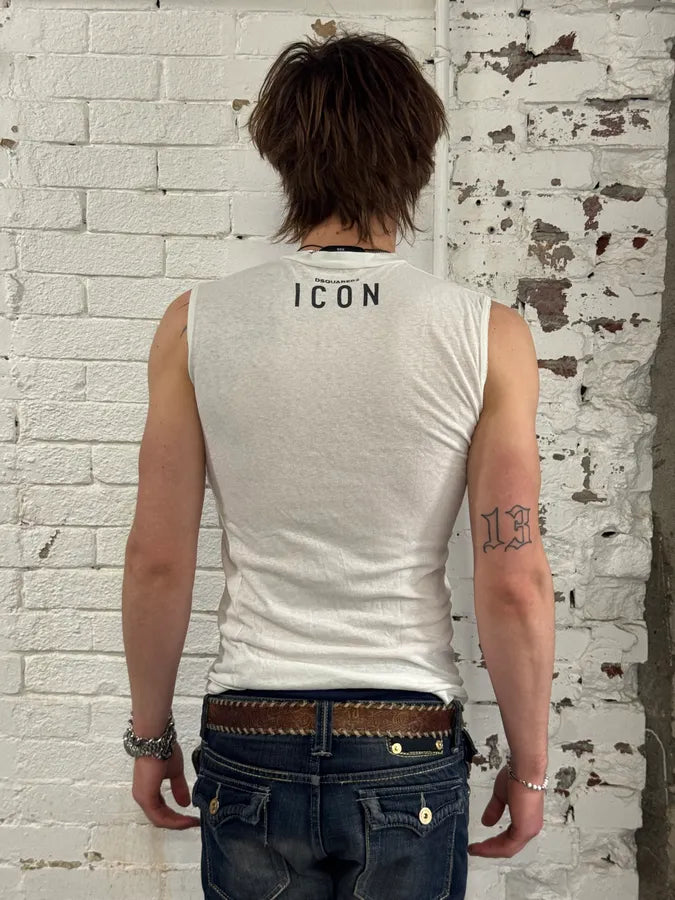 AW2015 Dsquared2 White Icon American Flag Tank Top GrYmugF 3
