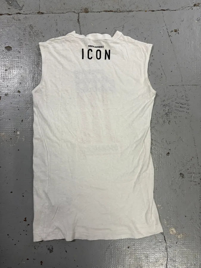 AW2015 Dsquared2 White Icon American Flag Tank Top GrYmugF 6