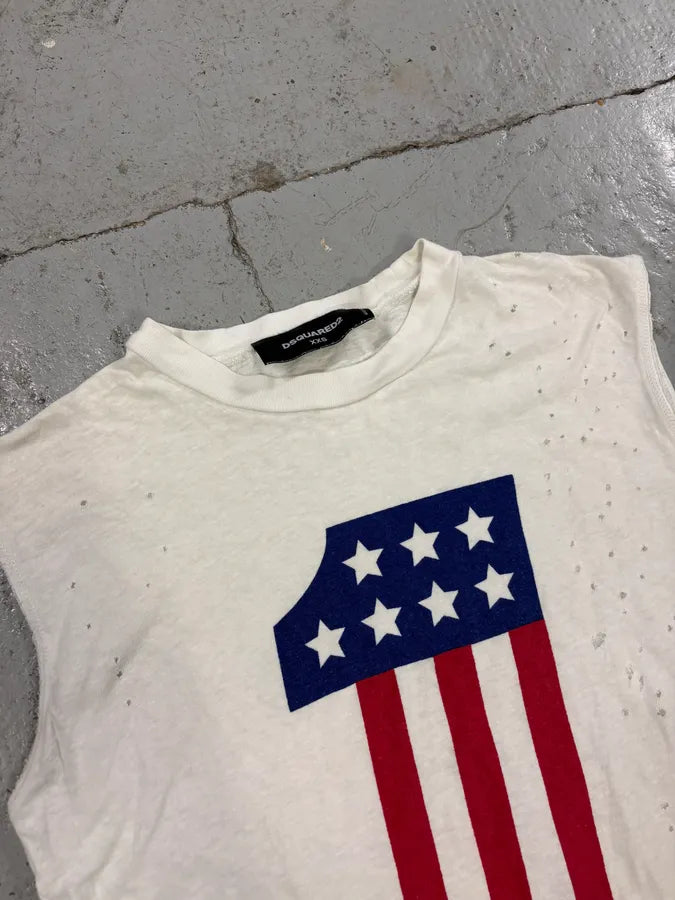 AW2015 Dsquared2 White Icon American Flag Tank Top GrYmugF 5