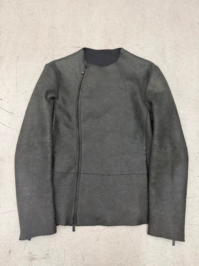 SS2015 Emporio Armani Asymmetrical Grained Samurai Leather Jacket RfkUzyW 0