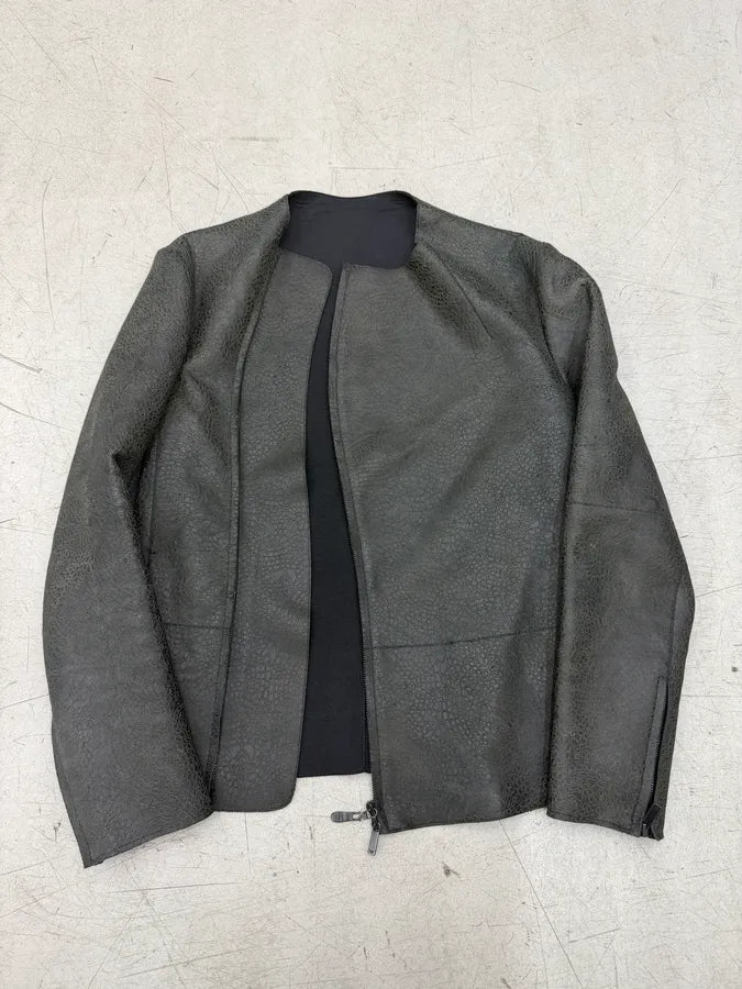 SS2015 Emporio Armani Asymmetrical Grained Samurai Leather Jacket RfkUzyW 11