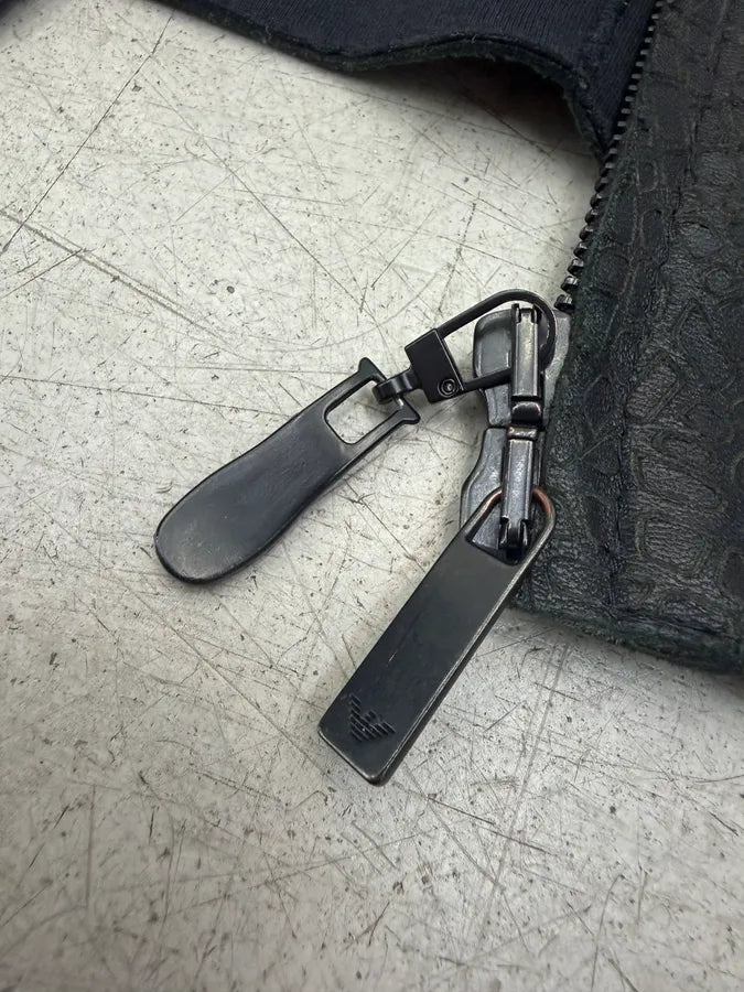 SS2015 Emporio Armani Asymmetrical Grained Samurai Leather Jacket RfkUzyW 12