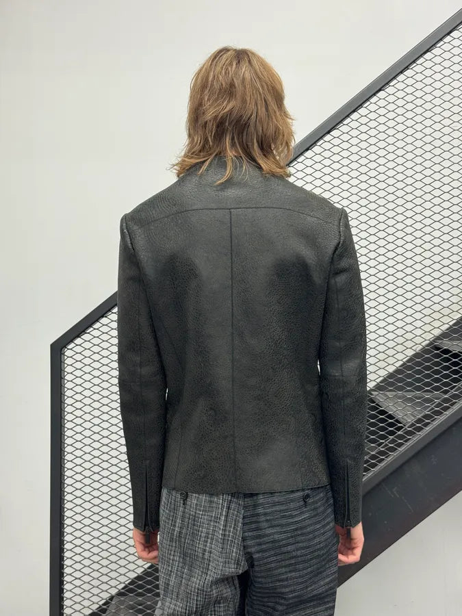 SS2015 Emporio Armani Asymmetrical Grained Samurai Leather Jacket RfkUzyW 2