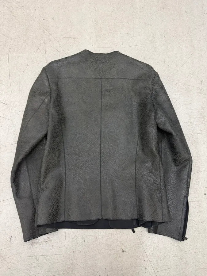SS2015 Emporio Armani Asymmetrical Grained Samurai Leather Jacket RfkUzyW 3