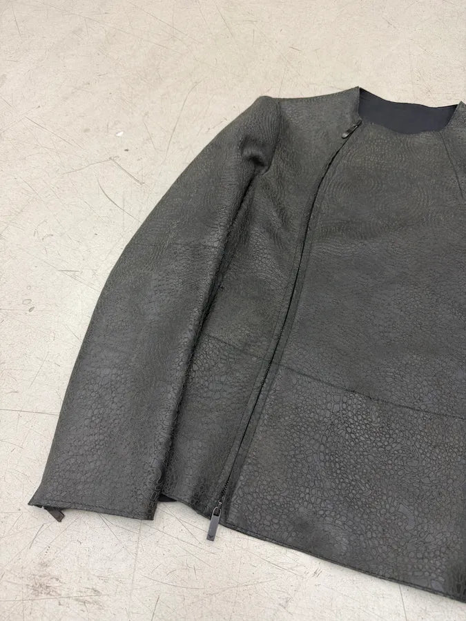 SS2015 Emporio Armani Asymmetrical Grained Samurai Leather Jacket RfkUzyW 4