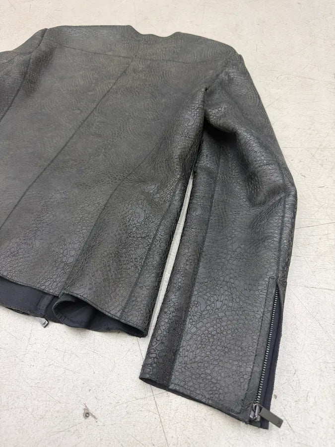 SS2015 Emporio Armani Asymmetrical Grained Samurai Leather Jacket RfkUzyW 7