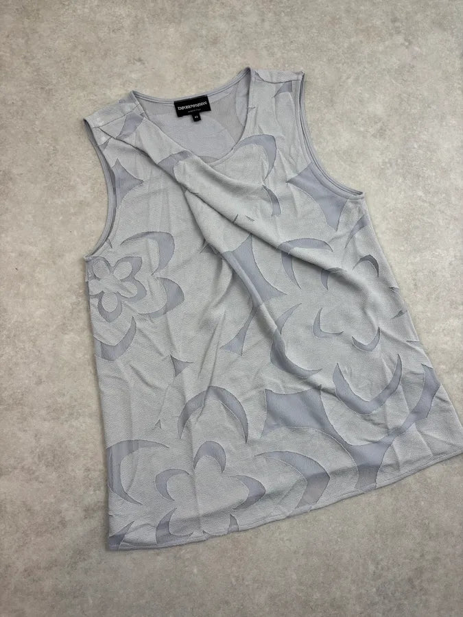 SS2015 Emporio Armani Light Blue Floral Cut Tank Top MeciTkQ 3