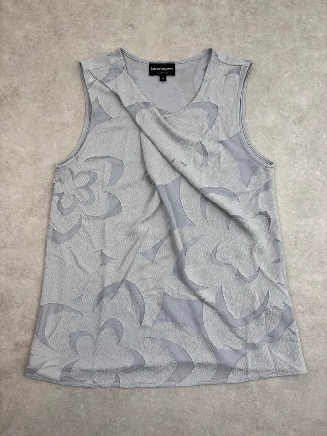 SS2015 Emporio Armani Light Blue Floral Cut Tank Top MeciTkQ 0