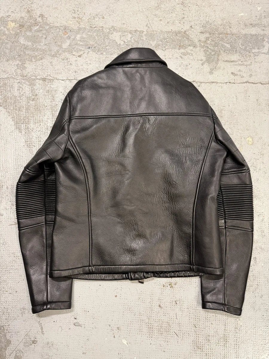 SS2015 Emporio Armani Black Asymmetrical Biker Leather Jacket gHmOUGz 1