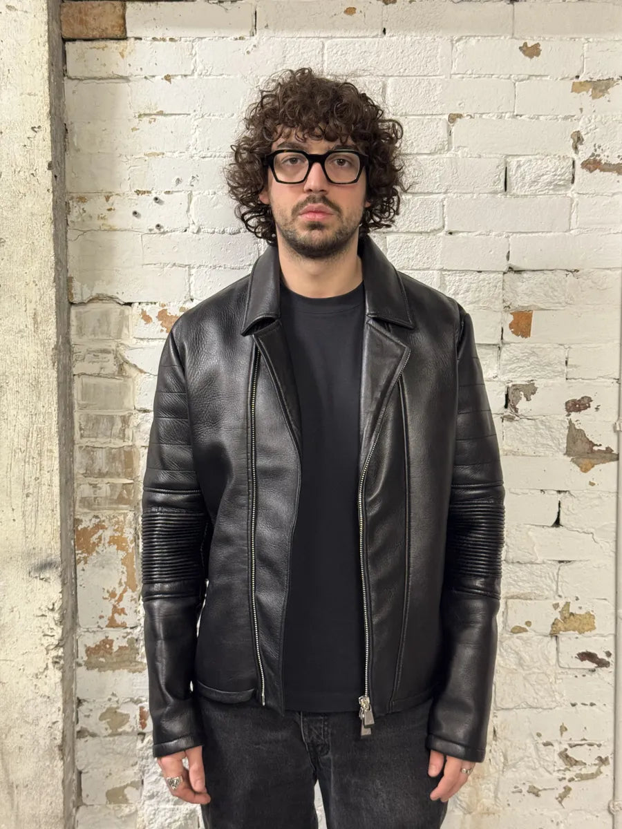 SS2015 Emporio Armani Black Asymmetrical Biker Leather Jacket gHmOUGz 2
